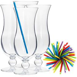 Foto van Cocktail set van 4x cocktail glazen en 100x duurzame rietjes gekleurd - drinkglazen