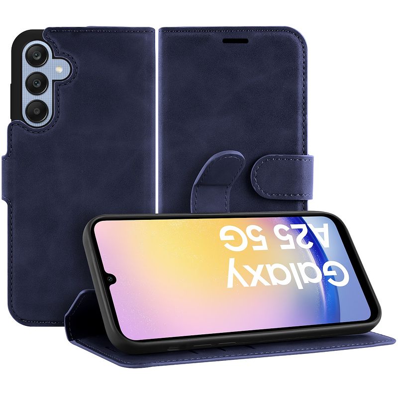 Foto van Just in case premium wallet case voor samsung a25 telefoonhoesje blauw