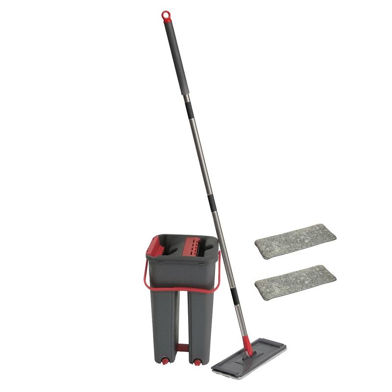 Foto van 4goodz flat mop dweilsysteem 120cm lang met emmer met 2 moppen - grijs