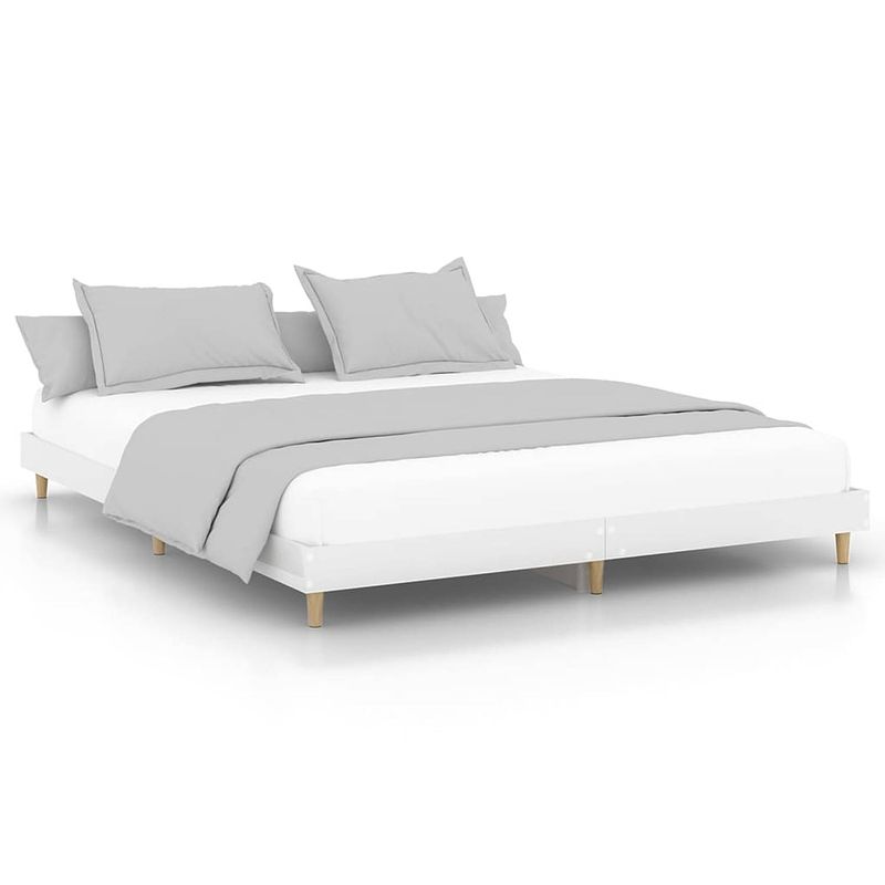 Foto van The living store bedframe - duurzaam - bedframes - afmeting- 203 x 183 x 20 cm - kleur- hoogglans wit