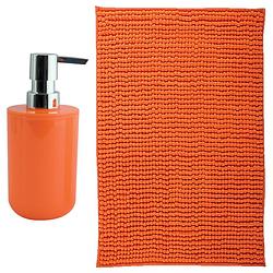 Foto van Msv badkamer droogloop mat - genua - 50 x 80 cm - met bijpassend zeeppompje - oranje - badmatjes