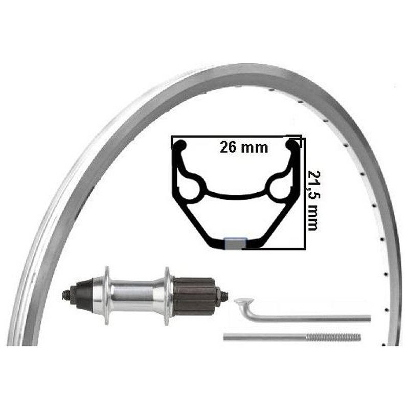 Foto van Kgs achterwiel 28 inch (622) velg zilver cass 8-9 sp uitval