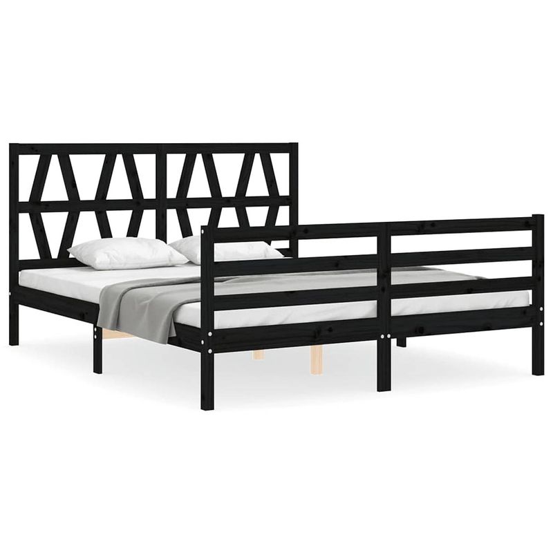 Foto van The living store bed grenenhout - zwart - 205.5 x 165.5 x 100 cm - multiplex lattenbodem