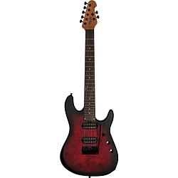 Foto van Sterling by music man jason richardson cutlass 7 dark scarlet burst satin 7-snarige elektrische gitaar met deluxe gigbag