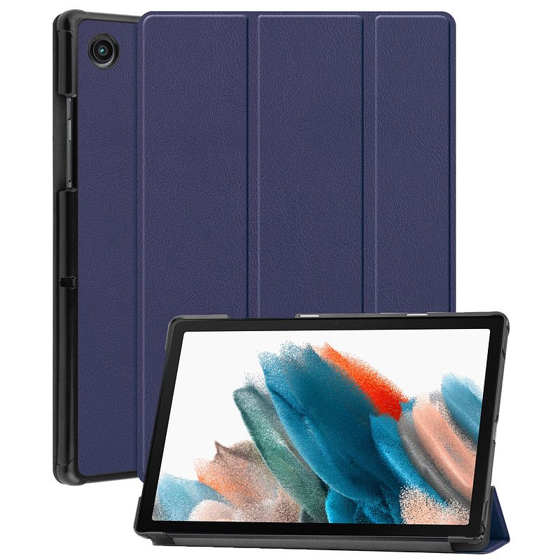 Foto van Basey samsung galaxy tab a8 hoesje kunstleer hoes case cover - donkerblauw