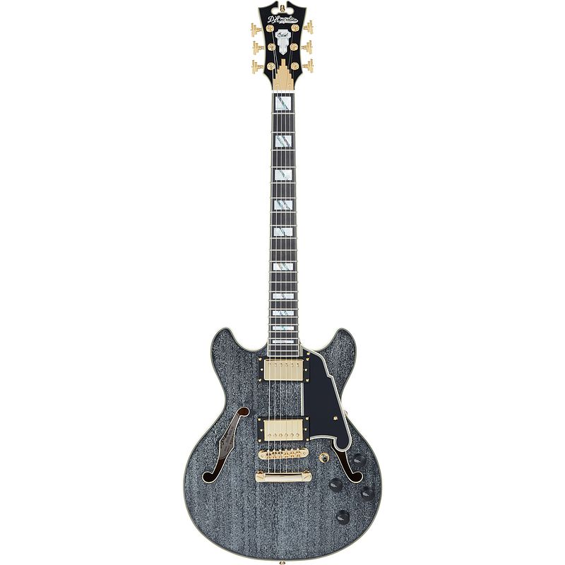 Foto van D'sangelico excel mini dc black dog semi-akoestische gitaar met koffer