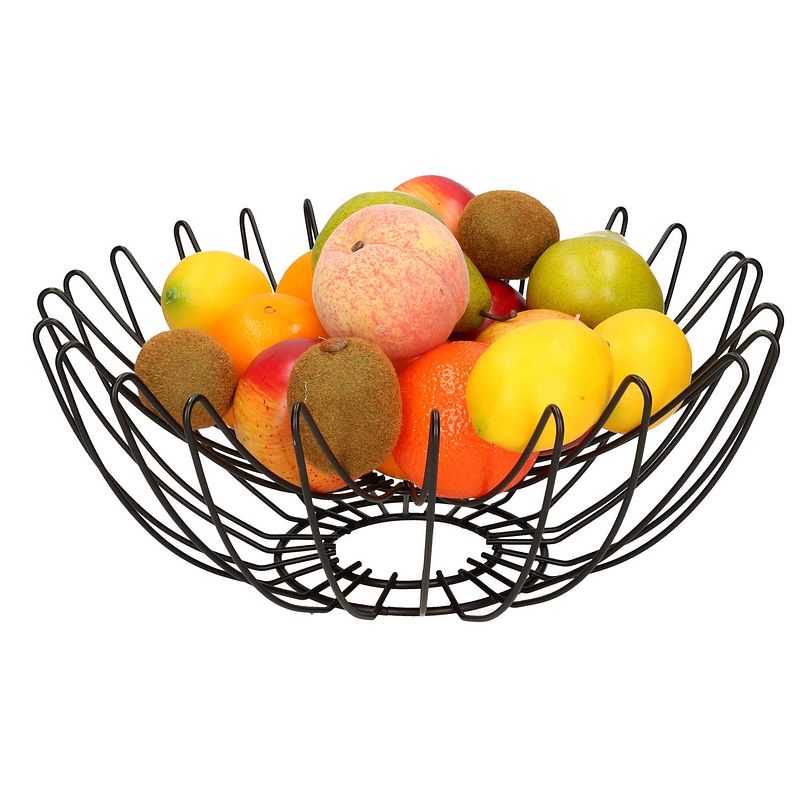 Foto van Fruitschaal/fruitmand rond zwart metaal 35 cm - fruitschalen