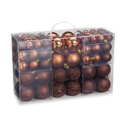 Foto van 100x stuks kunststof kerstballen bruin 3, 4 en 6 cm - kerstbal