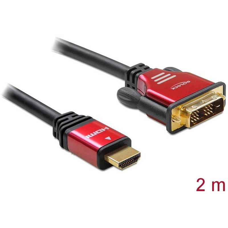 Foto van Delock hdmi / dvi adapterkabel hdmi-a stekker, dvi-d 18+1-polige stekker 1.80 m zwart 84342 hdmi-kabel