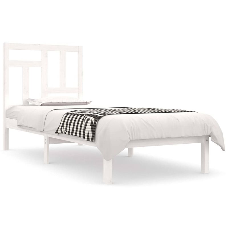 Foto van The living store bedframe grenenhout - 205.5 x 95.5 x 31 cm - comfortabel hoofdeinde - wit