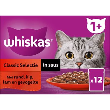 Foto van Whiskas 1+ natvoer classic selectie in saus maaltijdzakjes 12 x 85g bij jumbo