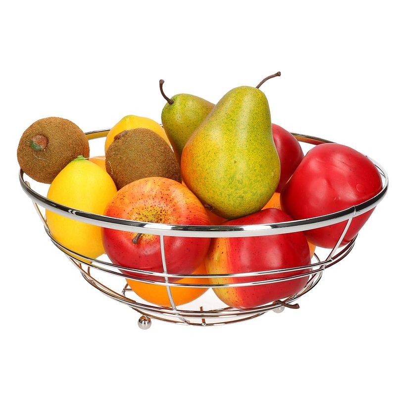 Foto van Medium-size fruitschaal chrome metal rond 28 x 11 cm - fruitschalen