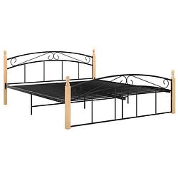 Foto van The living store metalen bedframe - trendy - bed - 210 x 167 x 90 cm - zwart/lichthout - montage vereist