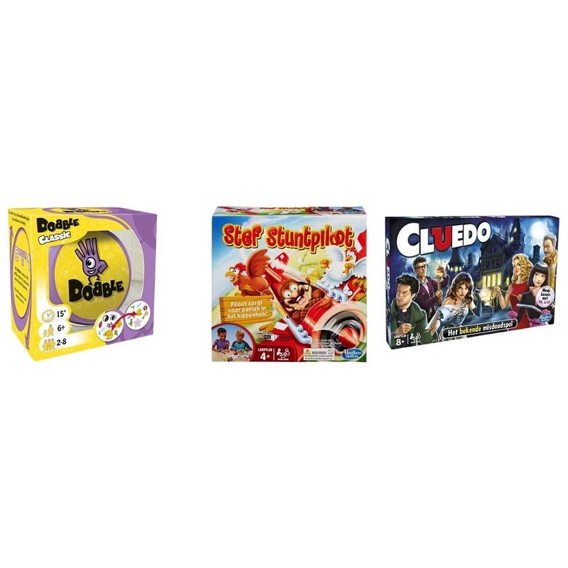 Foto van Spellenbundel - 3 stuks - dobble classic & cluedo & stef stuntpiloot