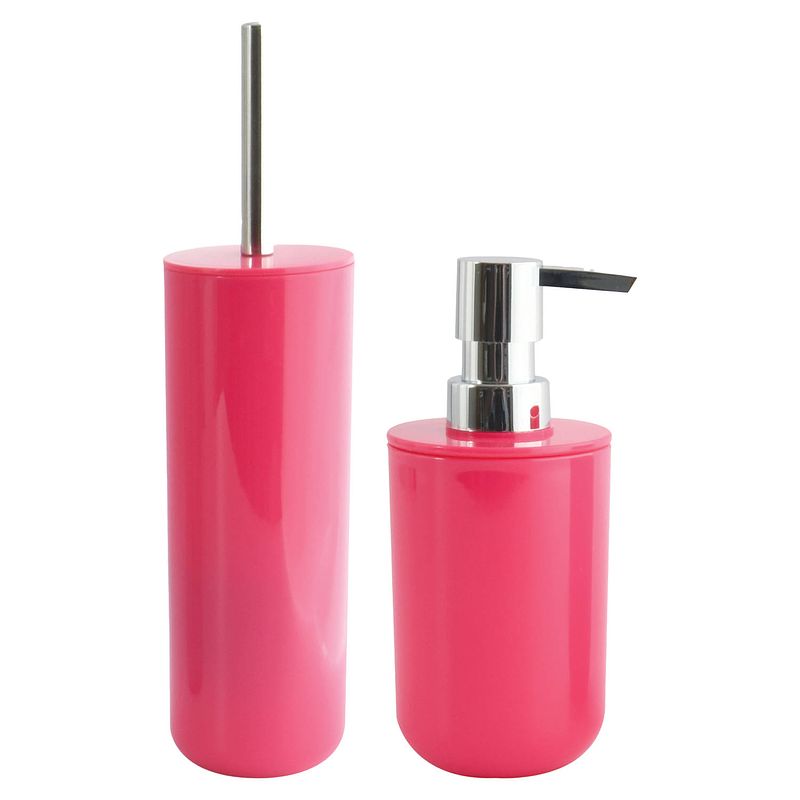 Foto van Msv badkamer accessoires set - fuchsia roze - zeeppompje/wc-borstel - badkameraccessoireset