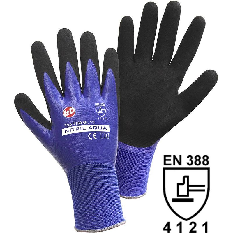 Foto van L+d nitril aqua 1169-m nylon werkhandschoen maat (handschoen): 8, m en 388 cat ii 1 stuk(s)