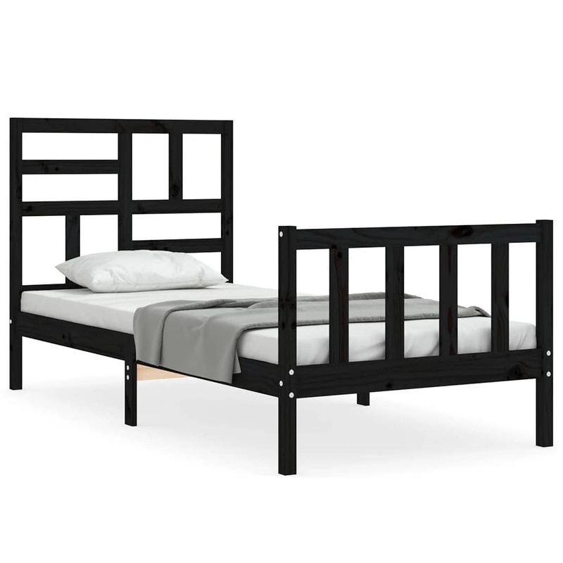 Foto van The living store bedframe massief grenenhout - zwart - 205.5 x 95.5 x 104 cm - multiplex lattenbodem