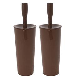 Foto van 2x stuks wc-borstels/toiletborstels inclusief houder chocolade bruin 37 cm van kunststof - toiletborstels