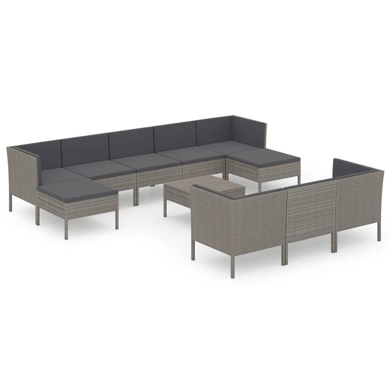 Foto van Vidaxl 11-delige loungeset met kussens poly rattan grijs