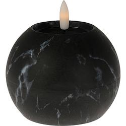 Foto van Home & styling led kaars/bolkaars - zwart marmer - d10 x h7,5 cm - led kaarsen