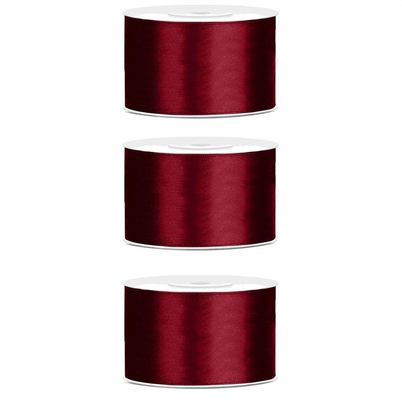 Foto van 3x hobby/decoratie diep rood satijnen sierlinten 3,8 cm/38 mm x 25 meter - cadeaulinten