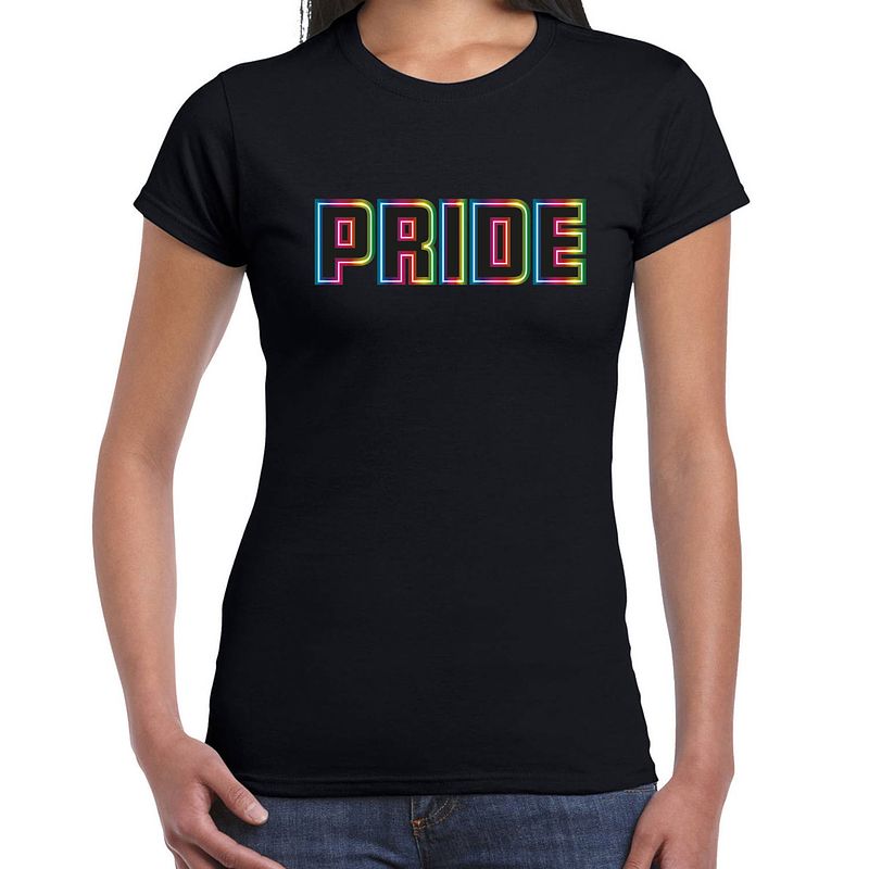 Foto van Bellatio decorations gay pride t-shirt - dames - zwart - lhbti xs - feestshirts