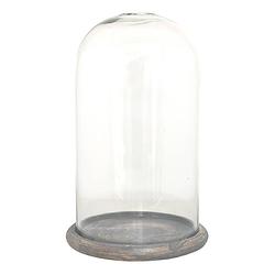 Foto van Clayre & eef stolp ø 17*29 cm bruin glas, hout glazen stolp woondecoratie woonaccessoires transparant glazen stolp