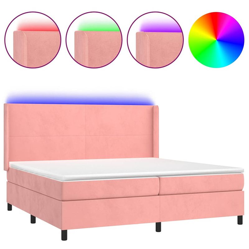 Foto van Vidaxl boxspring met matras en led fluweel roze 200x200 cm