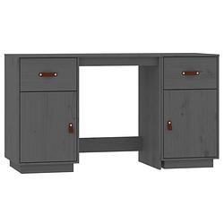 Foto van The living store bureau grenenhout - grijs - 135 x 50 x 75 cm - met lades en vakken