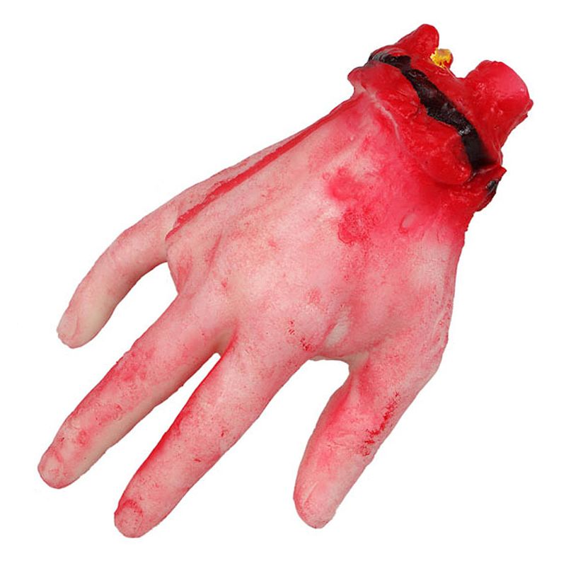 Foto van Halloween/horror nep afgehakte lichaamsdelen - bebloede hand - 22 x 12 cm - decoraties - feestdecoratievoorwerp