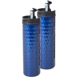 Foto van Set van 2x stuks rvs thermosfles / isoleerfles blauw 400 ml - thermosflessen