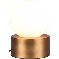 Foto van Led tafellamp - tafelverlichting - trion celda - e14 fitting - rond - oud brons - aluminium