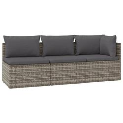 Foto van The living store loungeset - poly rattan - grijs - hoekbank 57x57x56cm - middenbank 57x57x56cm - inclusief kussens