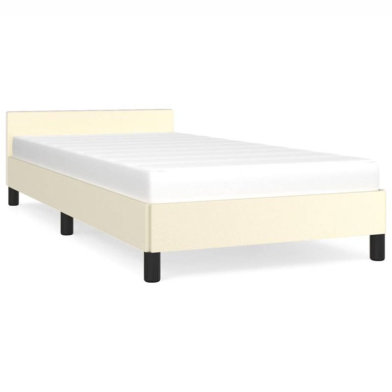 Foto van The living store bedframe crème kunstleer - 193 x 93 x 50 cm - multiplex lattenbodem