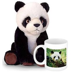 Foto van Cadeauset kind - panda knuffel 25 cm en drinkbeker/mol panda 300 ml - knuffeldier