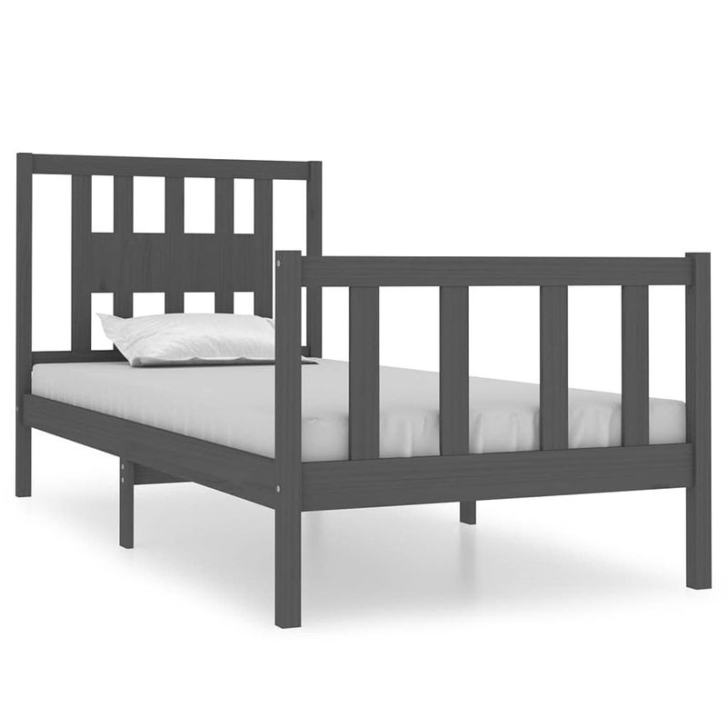 Foto van The living store bedframe grenenhout - grijs - 195.5 x 96 x 100 cm - geschikt voor 90 x 190 cm matras - met lattenbodem