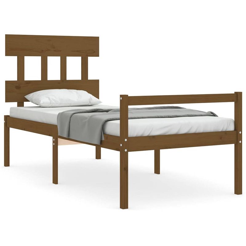 Foto van The living store bed grenenhout - honingbruin - 205.5 x 95.5 x 81 cm - multiplex lattenbodem