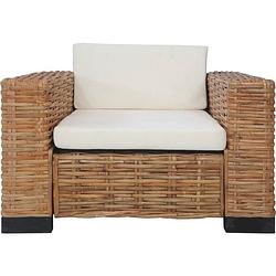 Foto van The living store rattan bankstelset - bruin en crèmewit - natuurlijk rattan - massief mangohouten frame - wasbare