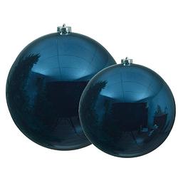 Foto van Grote kerstballen 2x stuks donkerblauw 14 en 20 cm kunststof - kerstbal