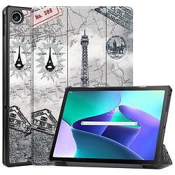 Foto van Basey lenovo tab m10 plus (3e gen) hoesje kunstleer hoes case cover - eiffeltoren