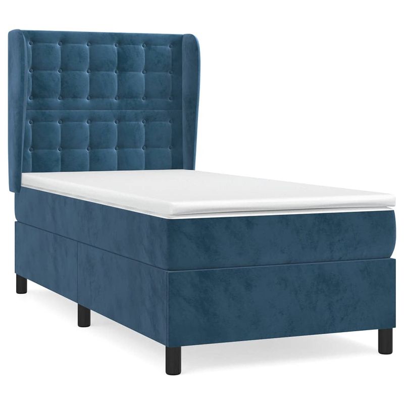 Foto van The living store boxspringbed - middelharde ondersteuning - fluweel - 203 x 93 x 118/128 cm - donkerblauw