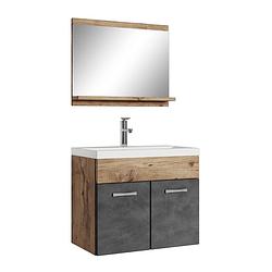 Foto van Badplaats badkamermeubel montreal 02 60cm met spiegel - kastanje eiken met donker grijs