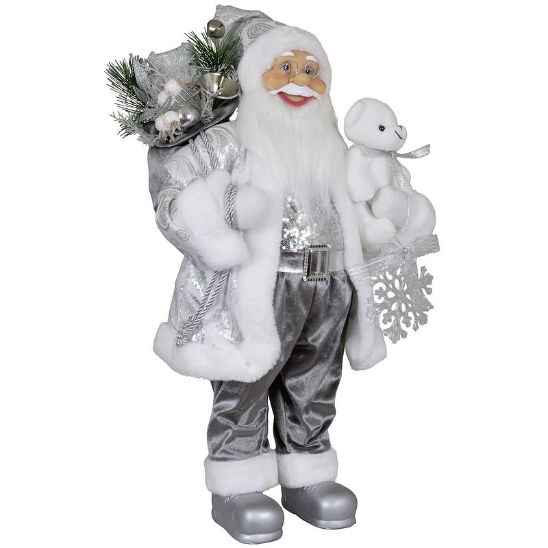 Foto van Kerstman beeld - h60 cm - zilver - staand - kerstpop - kerstman pop