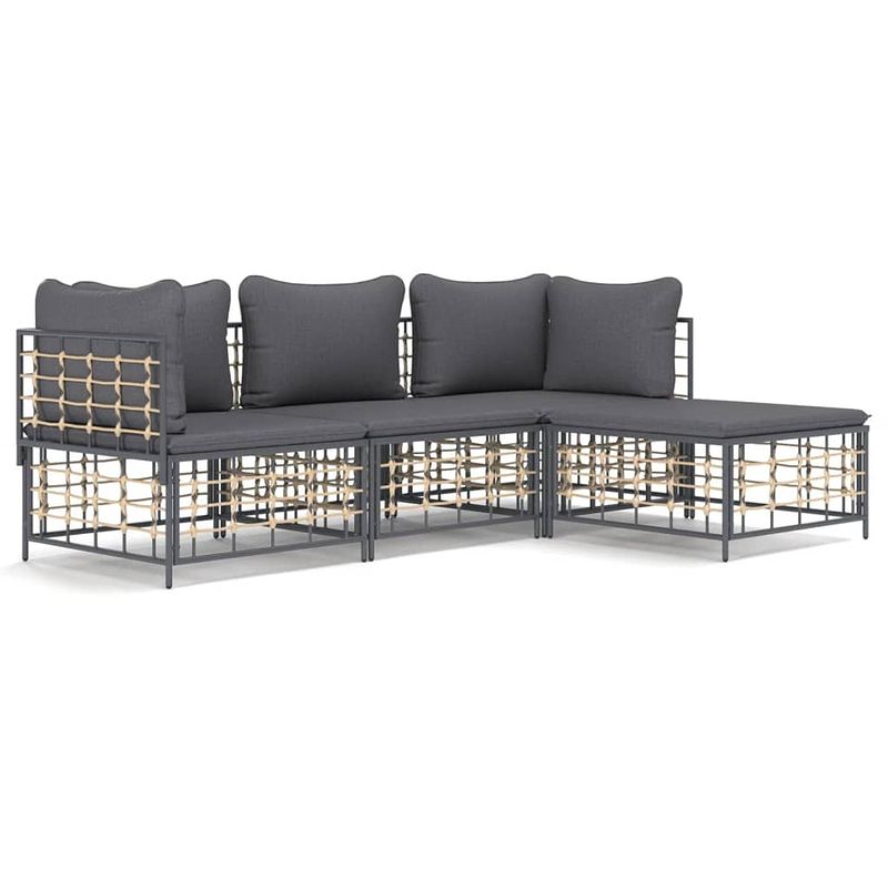 Foto van Vidaxl 4-delige loungeset met kussens poly rattan antracietkleurig