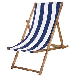 Foto van Houten ligstoel strandstoel ligstoel verstelbaar beukenhout handgemaakt blauw wit