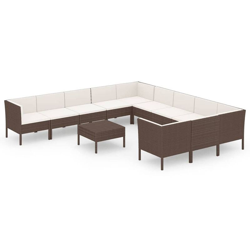 Foto van Vidaxl 12-delige loungeset met kussens poly rattan bruin