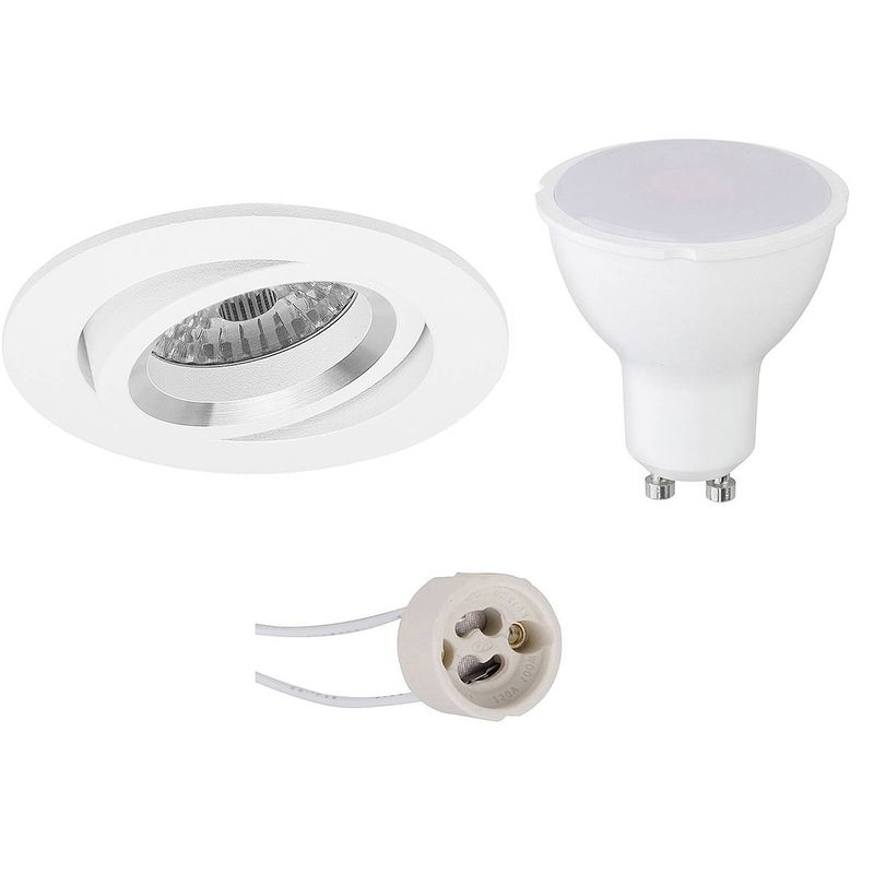 Foto van Led spot set - pragmi aerony pro - gu10 fitting - inbouw rond - mat wit - 6w - natuurlijk wit 4200k - kantelbaar - ø82mm