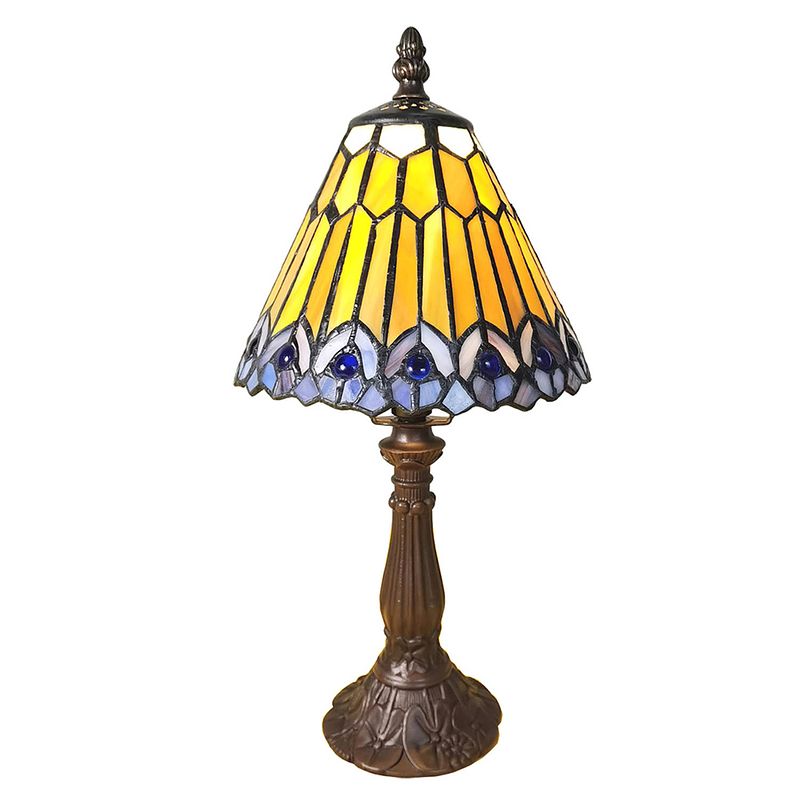 Foto van Lumilamp tiffany tafellamp ø 20*34 cm bruin kunststof glas tiffany bureaulamp tiffany lampen glas in lood bruin