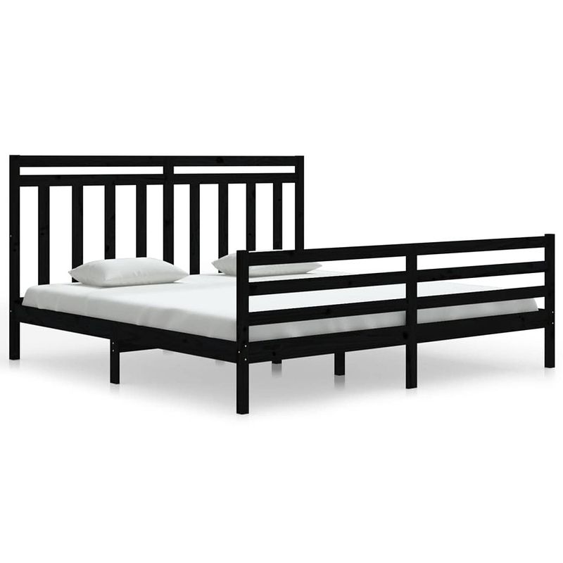 Foto van The living store bedframe - grenenhouten - houten bedframe 180x200 cm - zwart