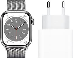 Foto van Apple watch series 8 4g 45mm zilver rvs milanese polsband + oplader